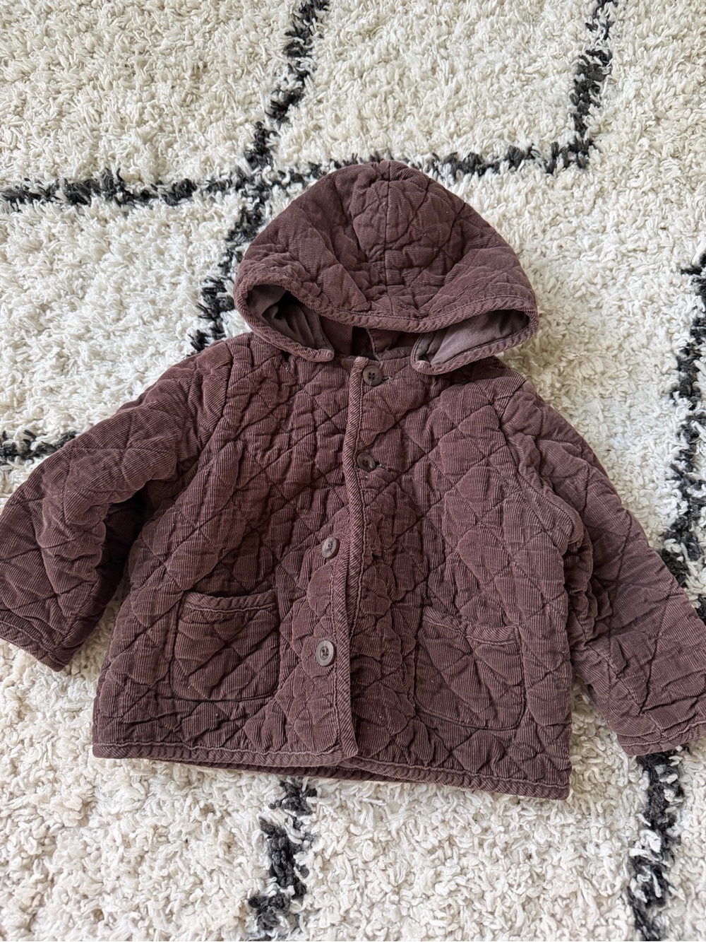 First Impressions Quilted Hooded Jacket in Dusty Mauve 18month